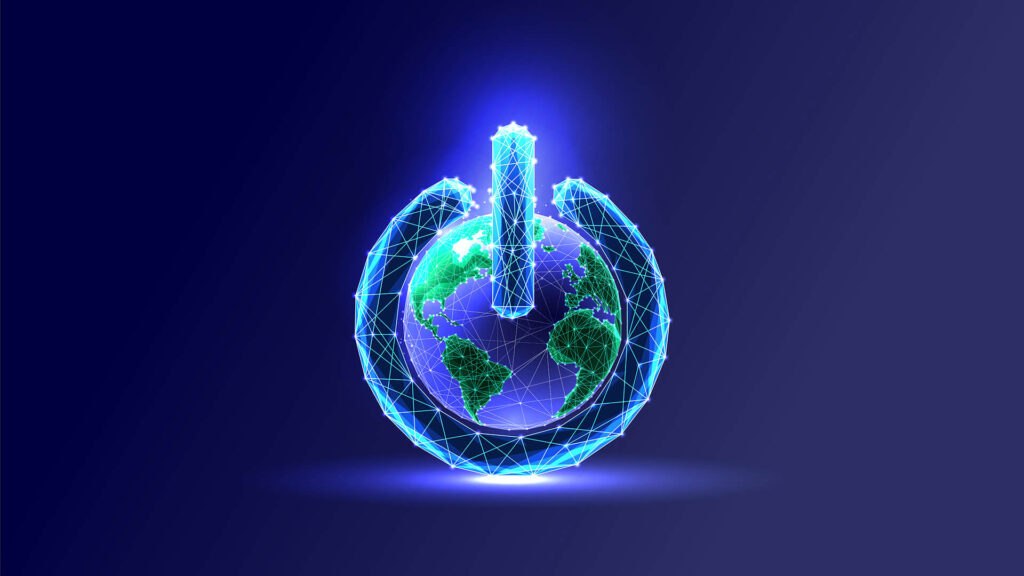 Graphic of planet Earth as an on/off symbol