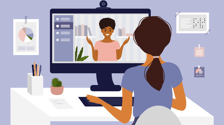 Illustration of two women collaborating virtually