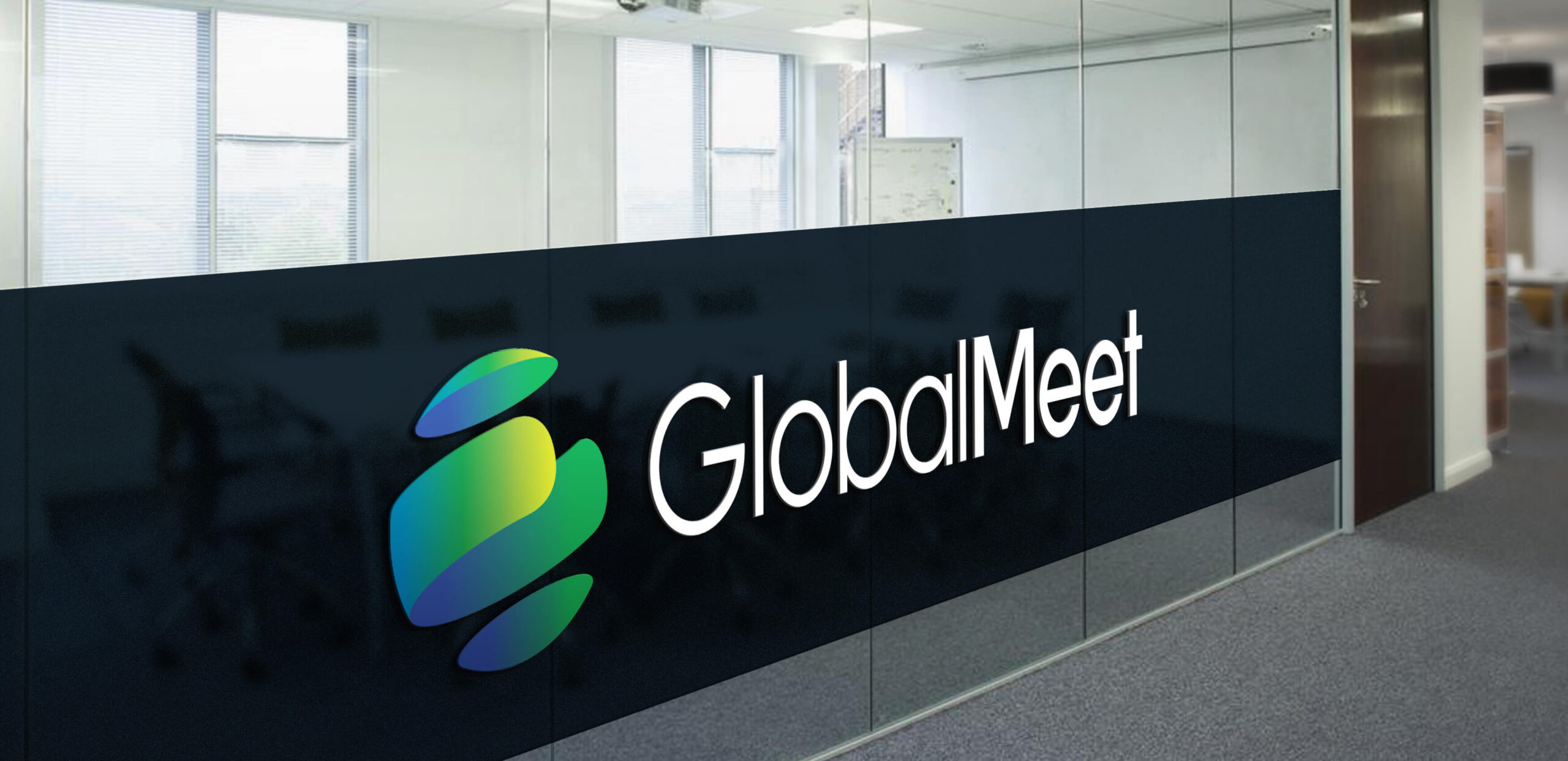GlobalMeet logo inside of building