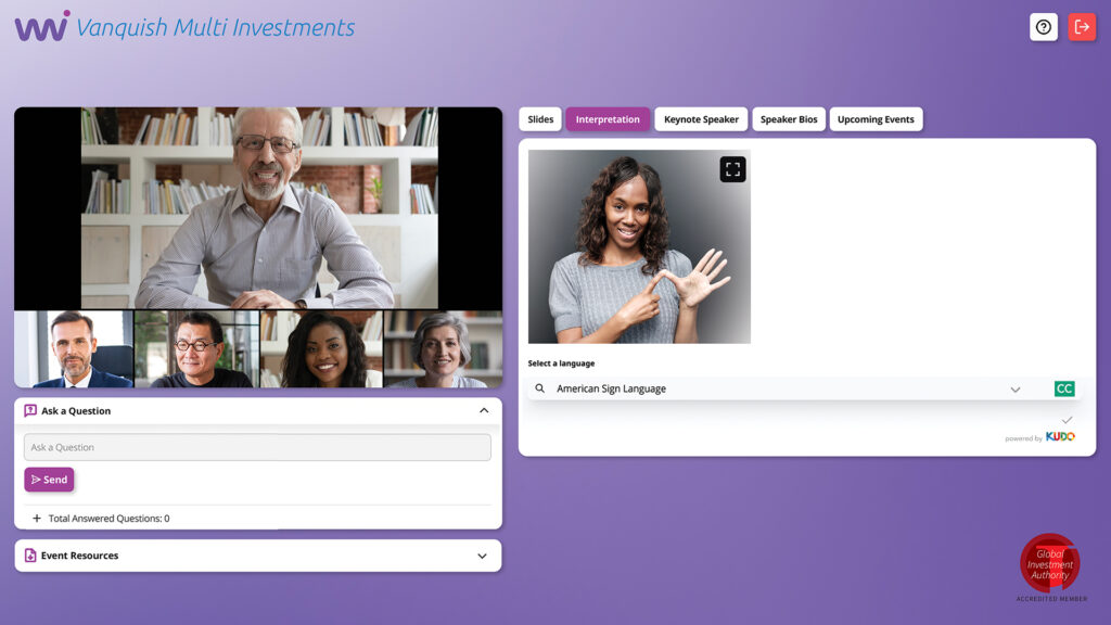 Vanquish Multi Investments event with sign language interpreter