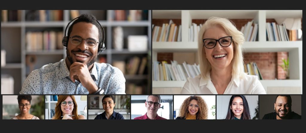 Group of professionals collaborating on a call