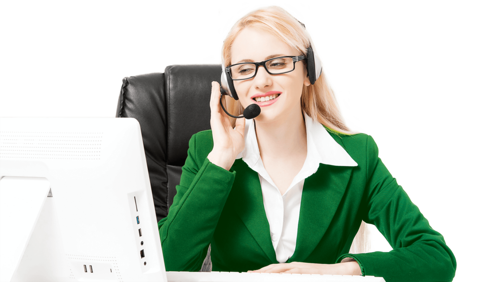 Businesswoman speaking with someone on a headset