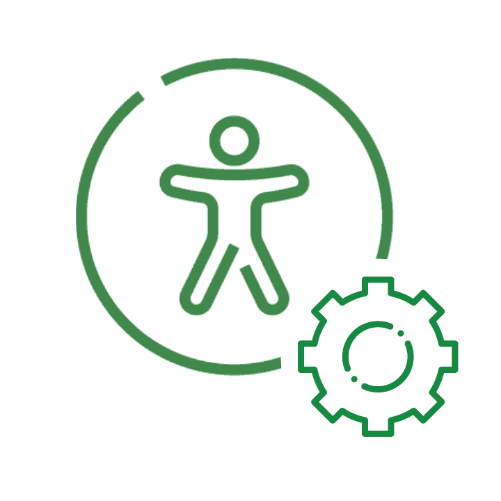 a gif of a gear turning next to a still image of the accessibility symbol, representing globalmeet's webcast accessibility settings