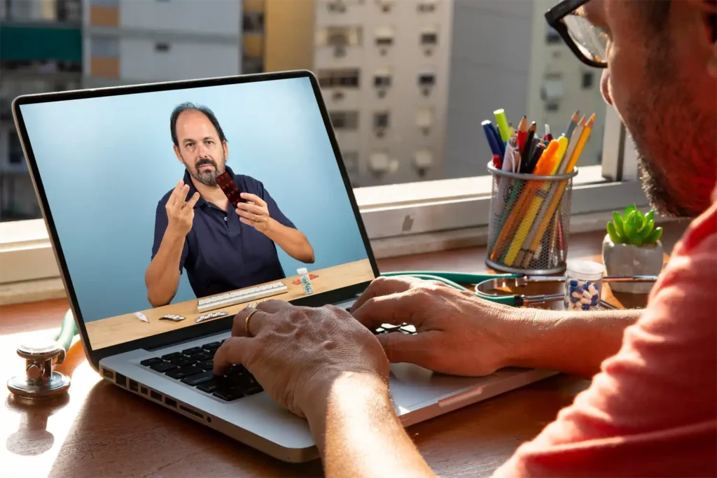 image of an employee taking an online video training course hosted on globalmeet