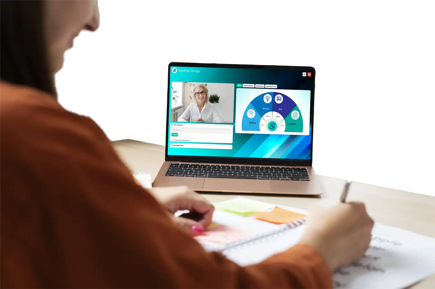 image mockup of an employee taking an online video training course hosted on globalmeet