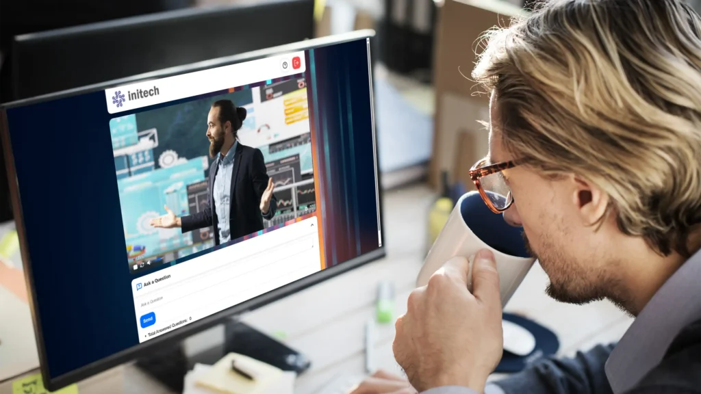 mock up image of an analyst watching a tech industry r and d day on globalmeet virtual event platform