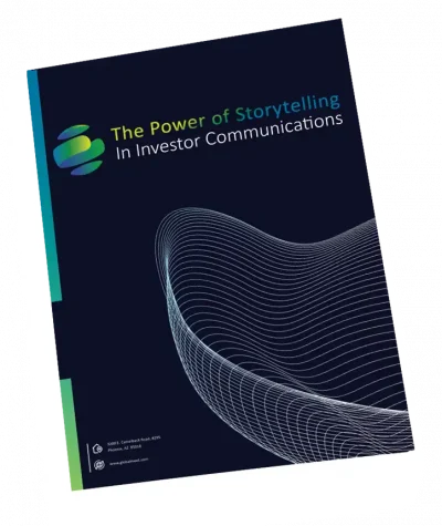 IR-Storytelling-E-Book-Mock-Up mock up image promoting globalmeet's the power of storytelling in investor communications e-book